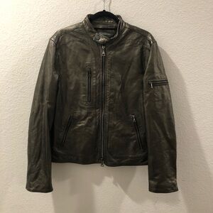 John Varatos Men's Leather Jacket Olive Green